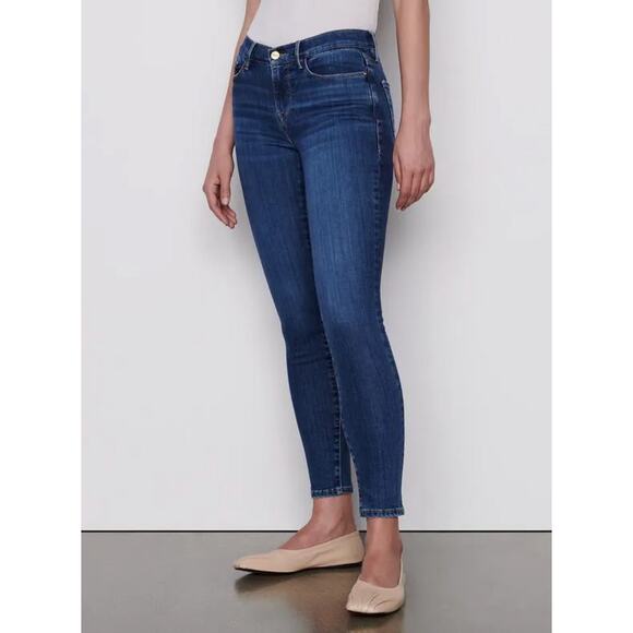 Frame le Skinny de Jeanne Crop Dark Wash Distressed 28 Classic Staple Basic - Picture 1 of 10